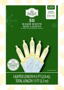 Holiday Time 50-Count Mini Warm White LED Christmas String Lights W/ White Wire - Picture 1 of 1
