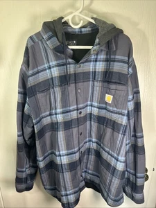 Giacca Carhartt TJ5621-M robusta flanella flessibile foderata in pile con cappuccio a scatto taglia 2xl Xxl - Foto 1 di 10