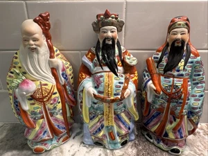 Chinese Porcelain HP Figurines ~ Set of the 3 Star Gods: Shou, Fu & Lu PO-LN - Picture 1 of 16