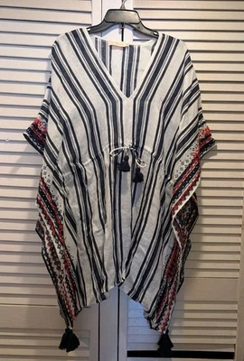 TORY BURCH AUDAZ TOLDO RAYAS CAFTÁN PLAYA ENCUBRIMIENTO TORY AZUL MARINO BLANCO M/L Foto 1 de 4