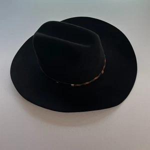 Vtg Wrangler Cowboy Hat Men Black Wool Felt Sheepskin Leather 4X Beaver Quality - Picture 1 of 16