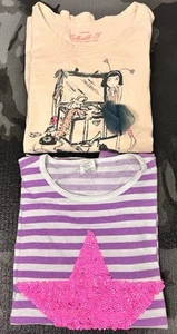 Crewcuts Top 12 lila weiß elfenbein gestreift bestickt Baumwolle 2er Set - Bild 1 von 5