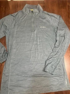 Eddie Bauer Free Dry 1/4 Zip Pullover Shirt Mens Medium Blue Lightweight - Picture 1 of 4