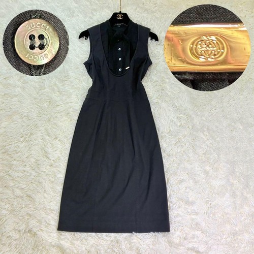 GUCCI Abito senza maniche con logo e bottoni cotone nero 38 M 84720c