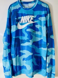 T-shirt Nike blu mimetica The Nike taglia media manica lunga mimetica ~nuova senza etichette - Foto 1 di 5