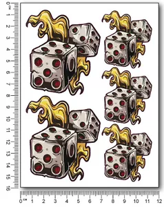 Burning Dices Würfel 5 Aufkleber Set Decals Auto Motorrad Helm ATV Surf Bike - Bild 1 von 2