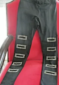 schwarze Leggings Gr L mit silbernen Perlen und Löchern von J+H - Bild 1 von 6