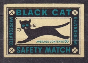 POLAND 1959 Matchbox Label Export - Cat.E#036d. Black Cat IMPREGNATED AC60 (cat) - Picture 1 of 1