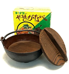 Japanese Cast Iron Sukiyaki Shabu Nabemono Personal Size Hot Pot With Wooden Lid - Picture 1 of 11