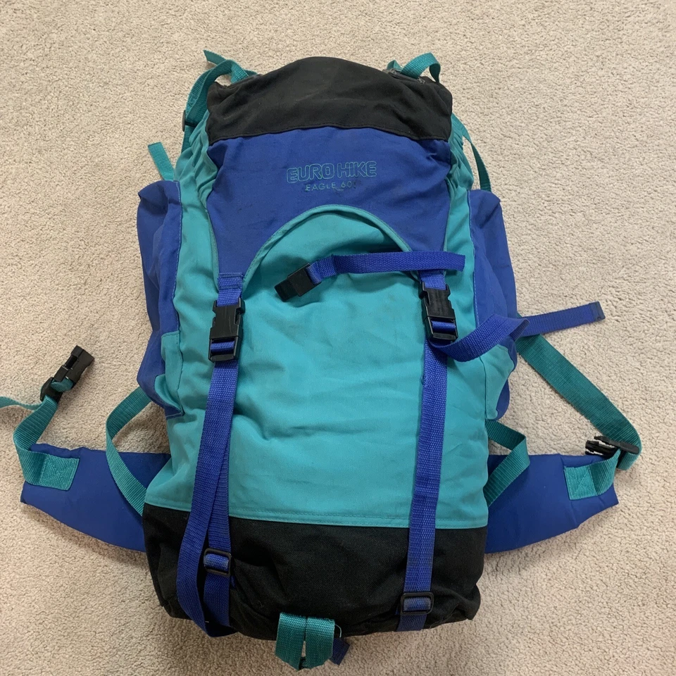 Eurohike Eagle 601 Internal Frame Hiking Backpack Rucksack Blue, Black, & Green - Image 1 of 4