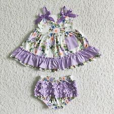 Baby Girl Lavender Floral Sleeveless Tunic Bummies Set 2pcs Summer Outfit 