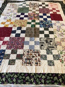 Vtg Handmade Quilt 57x71” Patchwork Block Throw Golf Chili Peppers Floral - Picture 1 of 10