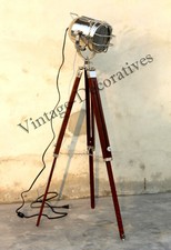 Modern Look Nautical Floor Lamp With Wooden Tripod Chrome Searchlight Home Decor
