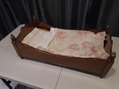 Antique Wooden Bed Metal Finials Bisque Baby Doll Display - Image 1 of 4