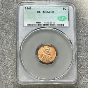 1946 MS64 Lincoln Cent Wheat Penny, rot, CAC MS64 RD - Bild 1 von 5