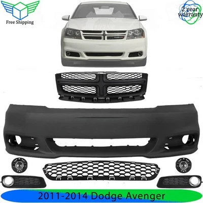 Front Bumper Cover Primed Plastic & Fog Lights Kit For 2011-2014 Dodge Avenger - Image 1 of 4