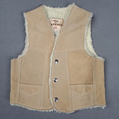 Chaleco de Cuero Rafael Vintage Juvenil 12 Medio Bronceado Forrado Sherpa Vaquero Ropa de Rancho Foto 1 de 4
