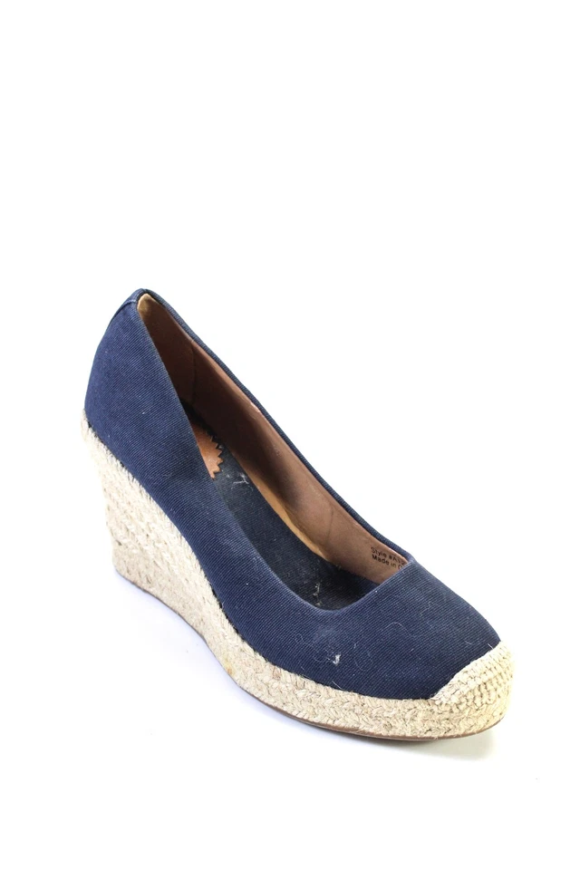 J Crew 女式海军蓝帆布鞋厚底楔形高跟鞋 7 码 — 第 1/4 张图片