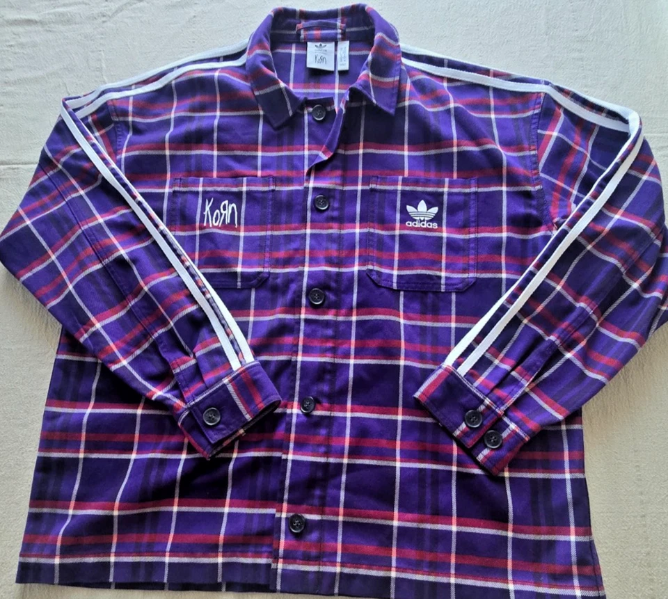 Sobrecamisa de franela a cuadros de alta resistencia Adidas x Korn auténtica para hombre nueva sin etiquetas (M) Foto 1 de 4
