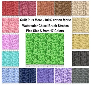 Watercolor Chisel Brush Strokes 100% cotton fabric PICK SIZE & from 17 COLORS - Picture 1 of 18