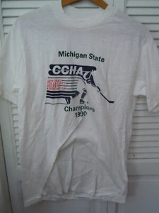 HANES MICHIGAN STATE CCHA CHAMPIONS 1990 SIZE MEDIUM WHITE T SHIRT NO TAGS - Picture 1 of 4