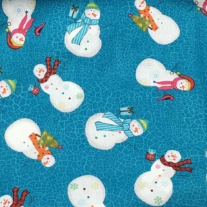 Christmas Winter Snowman Toss Nursery Quilting Quilt Sewing Fabric FQ Blue - Foto 1 di 2