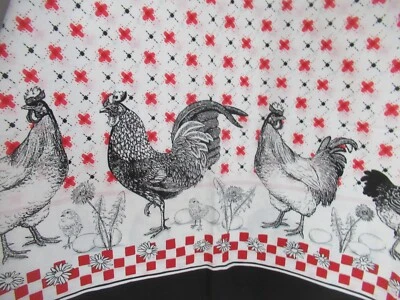 Rooster Chicken  Cock A Doodle Cotton Fabric Traditions Red/Black BORDER 1Y3"X44 - Image 1 of 4