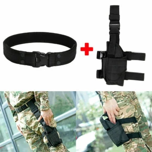 2" Nylon Tactical Belt + Left Hand Pistol Gun Drop Leg Thigh Holster Black New - Picture 1 of 12