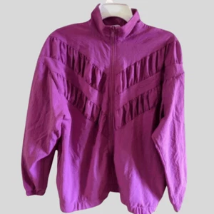 Vintage Teddi Sport Purple Windbreaker Jacket M Ruffle Zip 80s 90s Retro Style - Picture 1 of 9