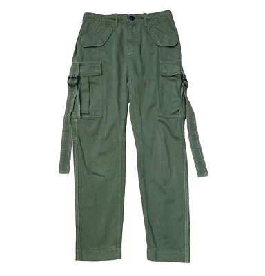 Calça cargo Topshop tamanho 2 XS utilitária exército verde algodão alças e fivelas tamanho 2 - Imagem 1 de 4