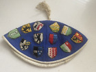 Vintage 23 sew on fabric badges on felt cap tassle tourist rugby public school??
