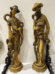 Large Vintage Pair Male & Female Oriental Resin Figures - Picture 1 of 2