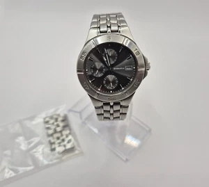 Montre quartz Rodania 23741 fond noir satiné bracelet acier 3 sous cadrans TBE - Bild 1 von 10