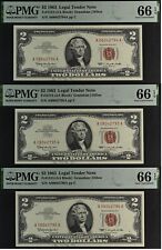 1963 $2 Legal Tender PMG 66EPQ 3 consecutive gem US Note Fr 1513