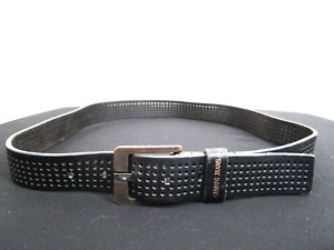 Armani Jeans Italy Black Perforated Leather Dark Brass Buckle Men's Belt Sz 35