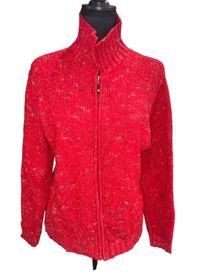 Sonoma Genuino Jean Rojo Grueso Tejido Confeti Cremallera Completa Suéter Chaqueta Cárdigan Foto 1 de 4