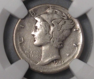 MINT ERROR: 1945 Silver MERCURY Dime. NGC VF Details. BROADSTRUCK. - Picture 1 of 13