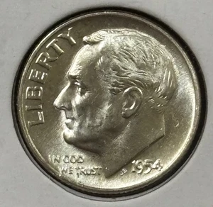 Moneda de diez centavos D Roosevelt 1954 90 % plata - sin circular (#926) - Imagen 1 de 6