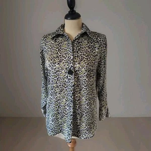 ZARA leopard Silky Blouse Satin Shirt Top Size XS S Black Beige Yellow Preppy - Picture 1 of 6