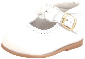 DE OSU-FARO -Spain -Baby Girls Bow White Leather Dress Shoes -European 20 Sz 4.5 - Picture 1 of 5