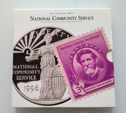 1996 National Comm Service Coin & Stamp Set w/ Proof Silver Dollar - Item# 9990 Cover