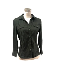 Theory $130 hunter green stretc linen viscose blouse M $130 - Picture 1 of 5