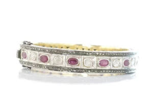 Natural Rosecut Diamond Polki Ruby Handmade Wedding Victorian Bangle Jewelry - Picture 1 of 1