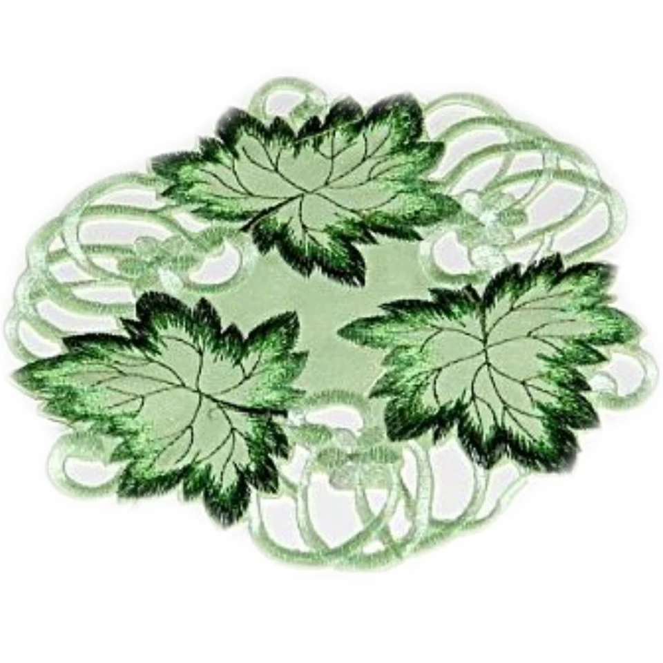 Tischdecke Rund Mitteldecke HERBST Aufleger Untersetzer BESTICKT Blatt Hellgrün - Bild 1 von 1