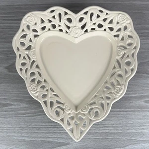 Decorative Heart Shaped Plate by KF Detailed Edge with Rose Pattern Home Decor - Picture 1 of 14