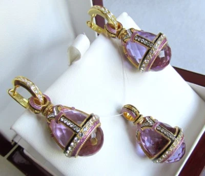 ALEXANDRITE EARRINGS & PENDANT SET HANDMADE RUSSIAN SOLID STERLING SILVER 925  - Image 1 of 4