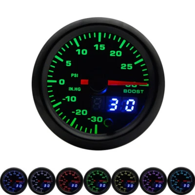 2" Digital / Pointer Dual Display Turbo Boost Gauge 0-30 PSI 7 Colors Adjustable - Image 1 of 4