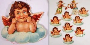 10 decoraciones antiguas de papel victoriano ángel de Navidad querubín troquelado de libro de recortes - Imagen 1 de 10
