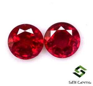 3.79 Cts Natural Ruby Round Cut 7 mm Pair Deep Red Lustrous Loose Gemstones GF - Picture 1 of 7