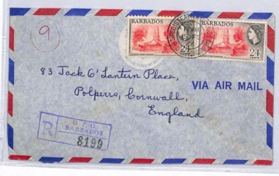 Cubierta de correo aéreo BARBADOS *SUCURSAL DE REGISTRO* GB registrada Polperro 1964 ZV144 Foto 1 de 4